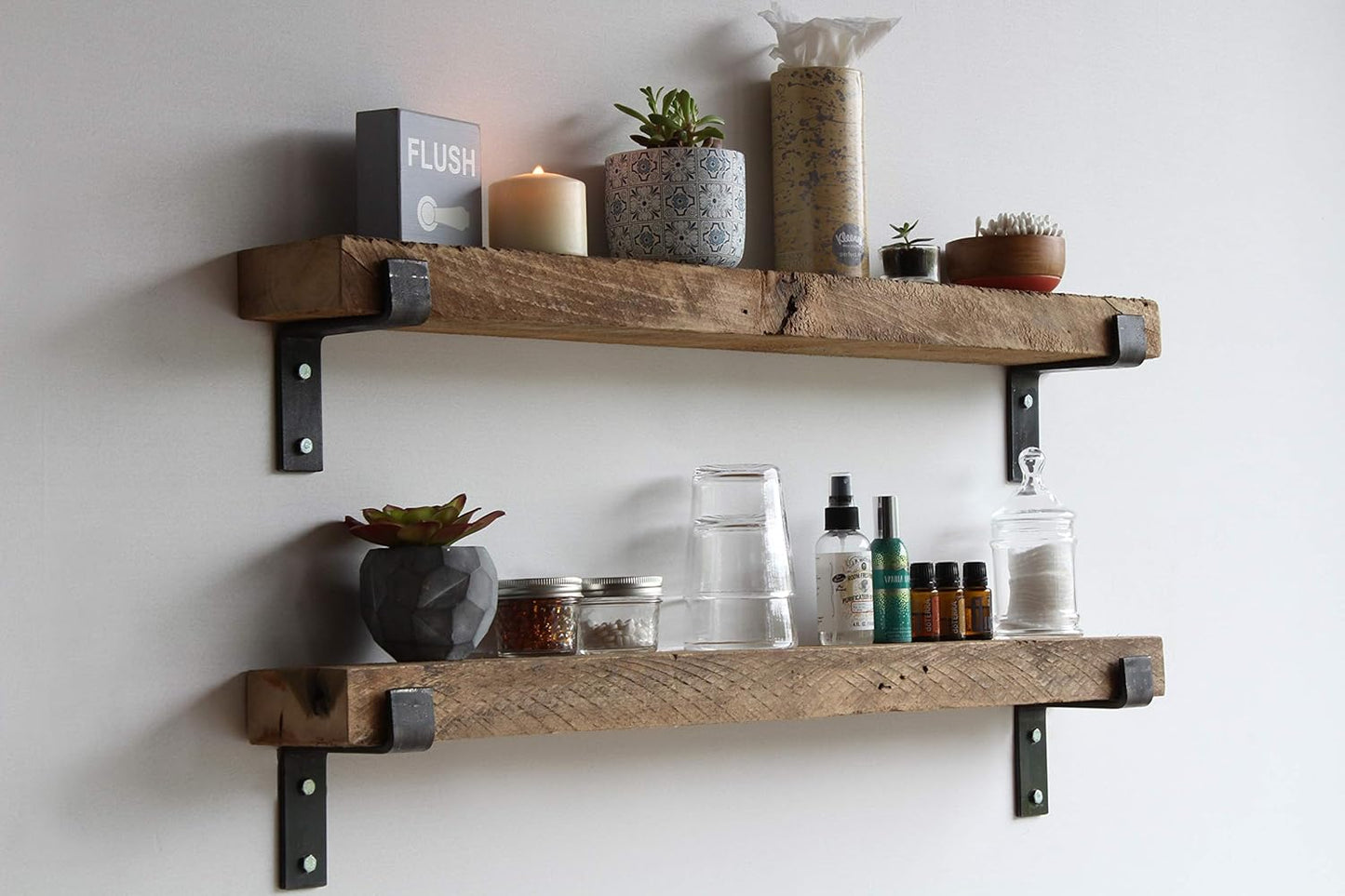 Urban Legacy Accent Shelves | Reclaimed Barn Plank | Set of 2 with Full Brackets (Natural 48"x 4.5"x 2")
