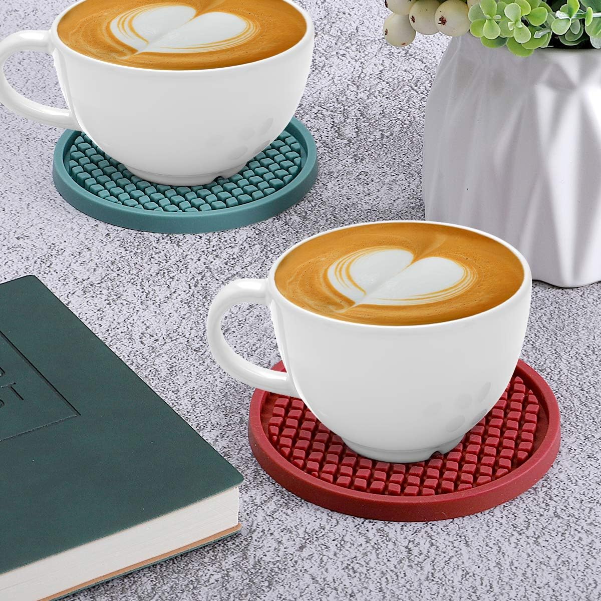 ME.FAN Silicone Coasters [6 Pack] Thickened Drink Coasters with Holder - Cup Mat - Non-Slip, Non-stick, Stay Put, Deep Tray - Prevents Furniture and Tabletop Damages(Blue)