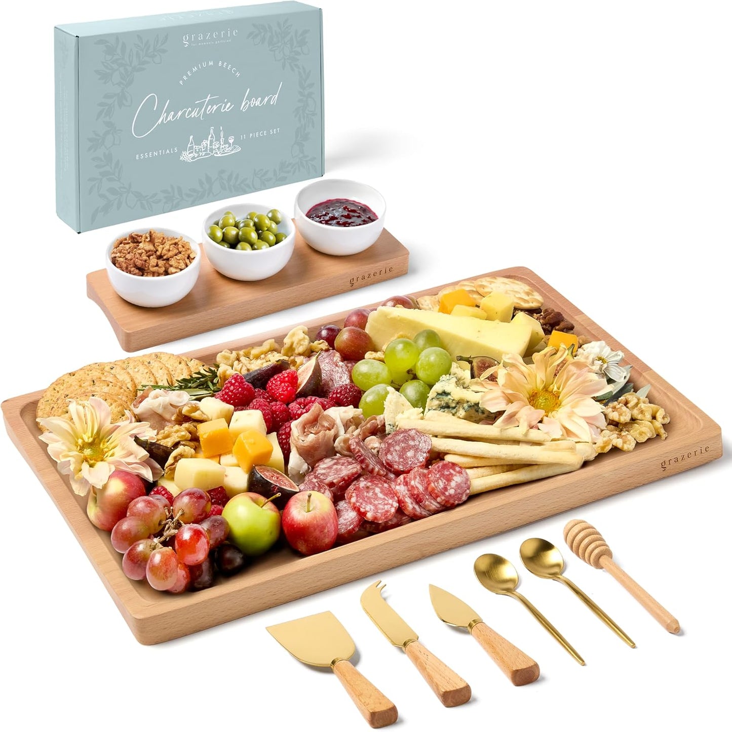 Charcuterie Boards Set - Solid Wood Cheese Board for Serving with Accessories - House Warming Gifts for New Home, Bridal Shower & Wedding Gift, Birthday Gifts for Women
