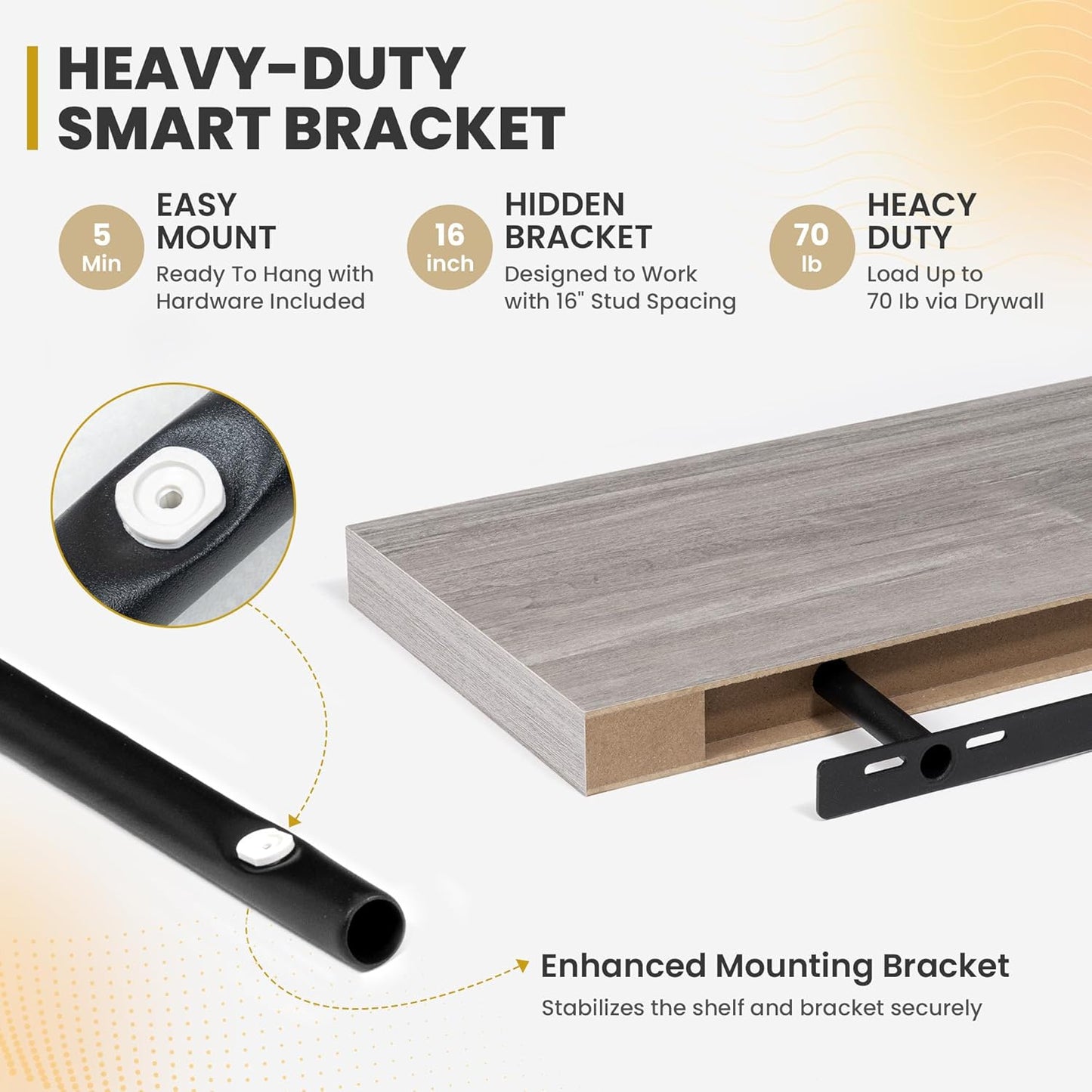 40 Inch Floating Shelves, 9.3" Deep Floating Shelf Wall Mounted, 40" Wall Shelves, Rustic Deep Bookshelf, Large Display Shelves & Storage Shelves for Bedroom, Living Room, Gray, Set of 2