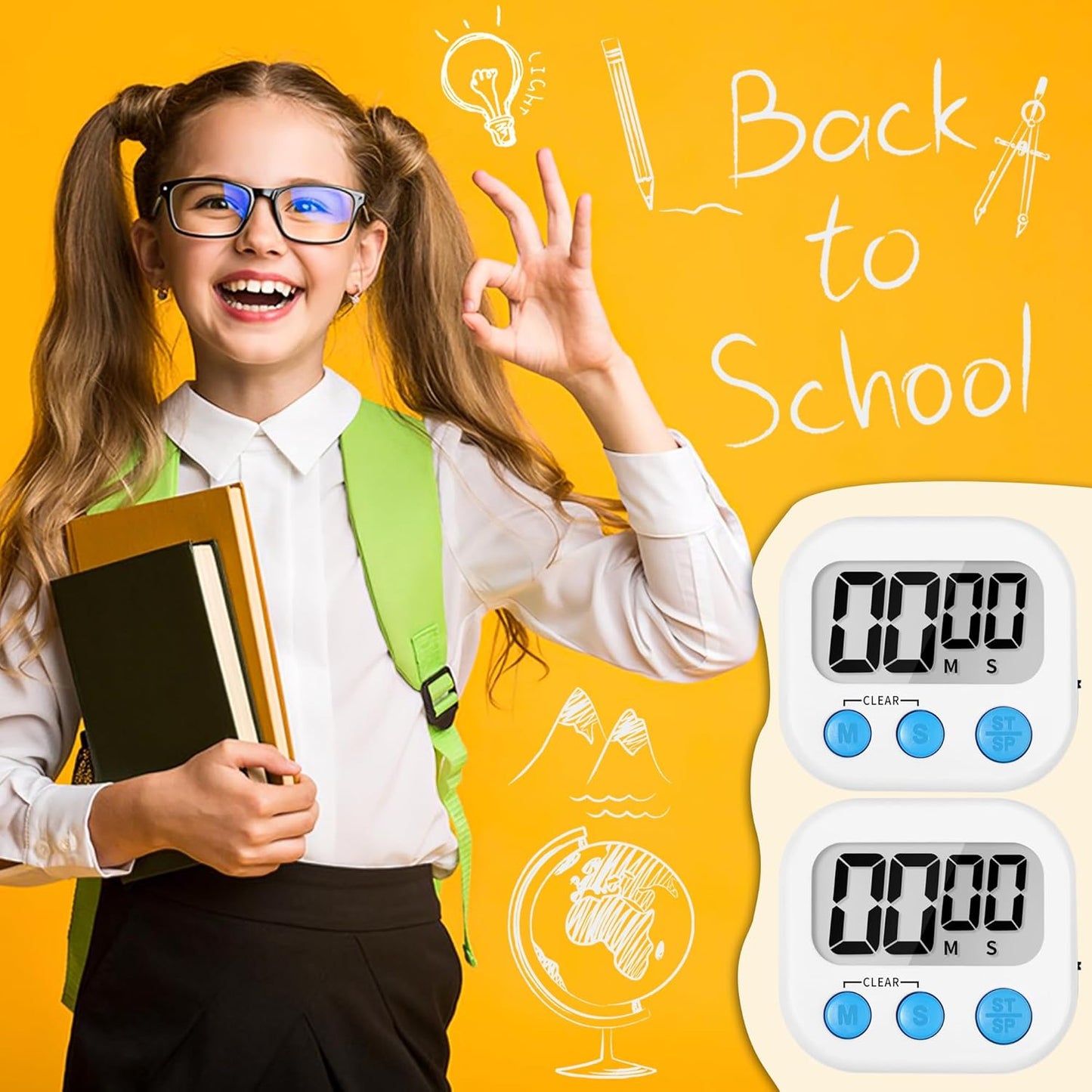 ZILLEEN Kitchen Timer Digital with Magnetic Back for Kids Classroom, White 12 Pack