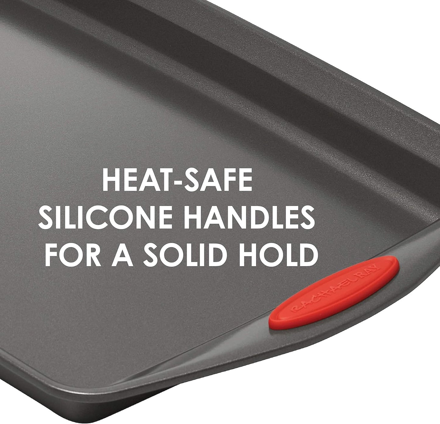 Rachael Ray Bakeware Nonstick Cookie Pan Set, 3-Piece, Gray with Red Grips