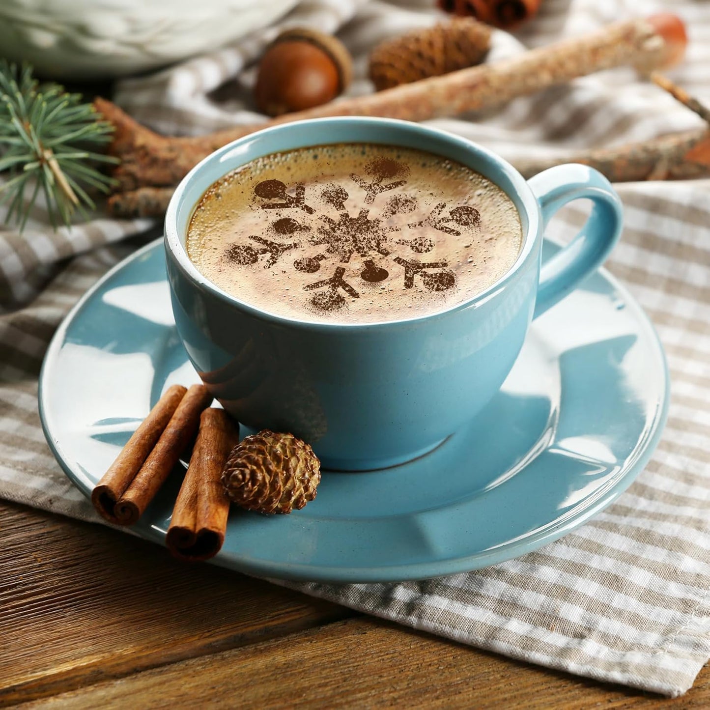 NAKLEO Coffee Stencils and Cookies Decoration 14Pcs 2.8”x2.8” and 4.3”x4.3”, Reusable Plastic Baking Templates, Winter Snowflake Snow, Barista DIY Art Craft, Capuccino Latte Chocolate Cake Biscuit