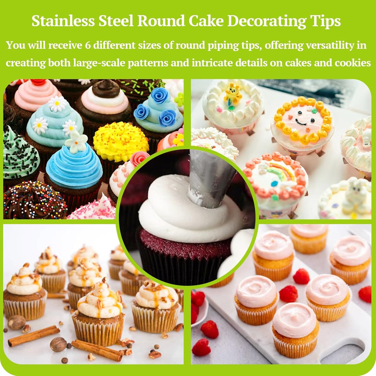 Suuker Round Hole Piping Tips Set, 6 Pieces Stainless Steel Small Piping Tips, Pastry Icing Dispensers Supplies, Cupcake Tips for Frosting, Baking, Cake Writing Icing