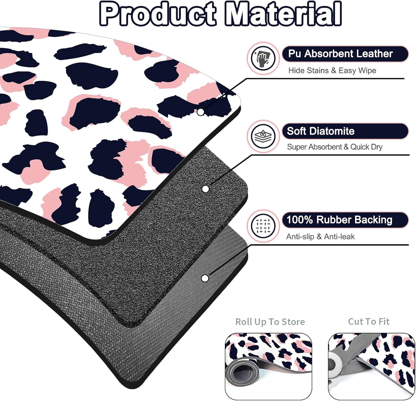 Dish Drying Mat 16" X 24", Super Absorbent & Cuttable Coffee Mats for Countertop, Kitchen Counter Mat Fits Under Coffee Maker or Machine, Hide Stain Drying Pad for Dish Drying Rack, Pink Leopard