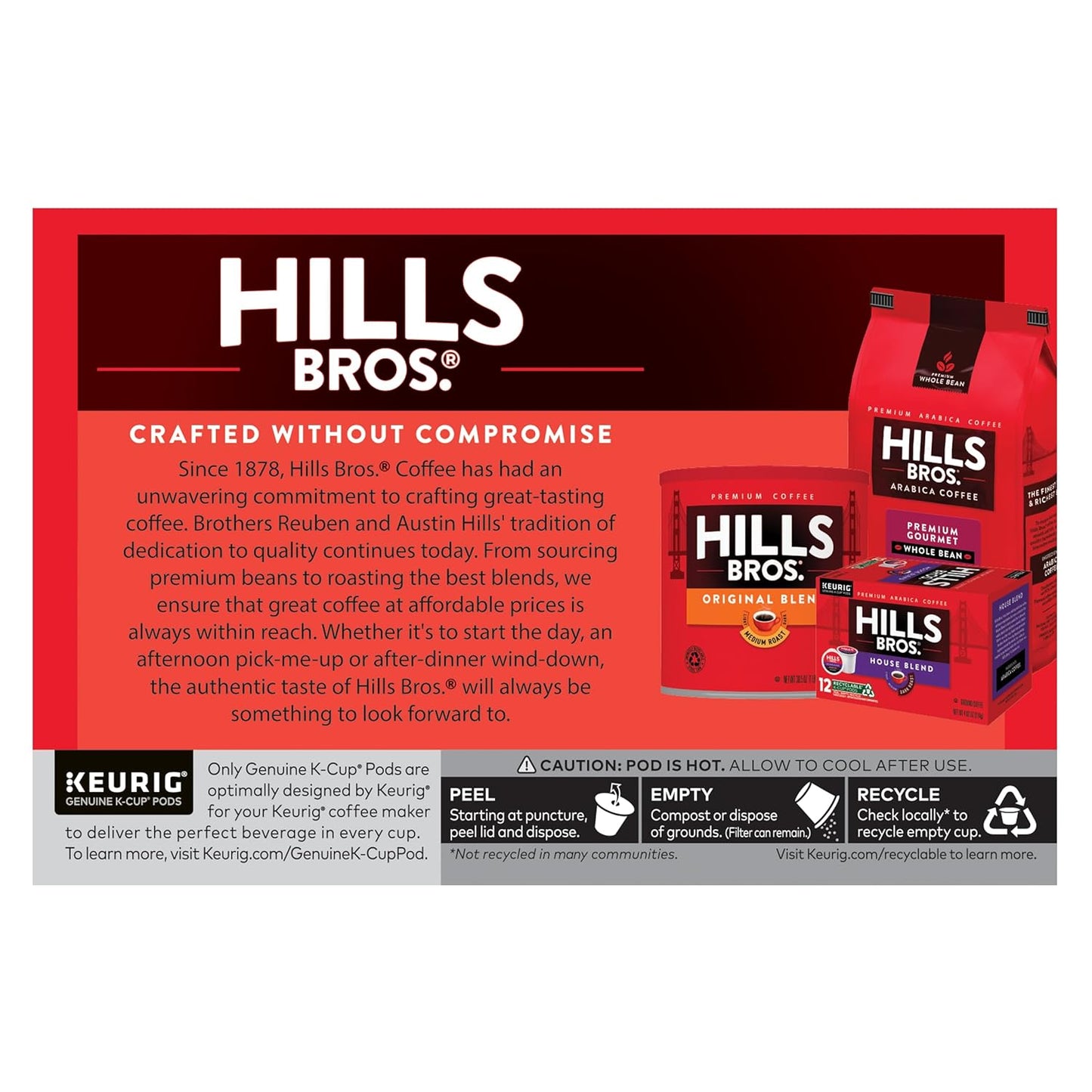 Hills Bros. Gourmet Blend Keurig K-Cup Pods for Keurig Brewers – Medium Roast Premium Arabica Blend, Kosher – 1 Pack of 12 Single Serve Pods