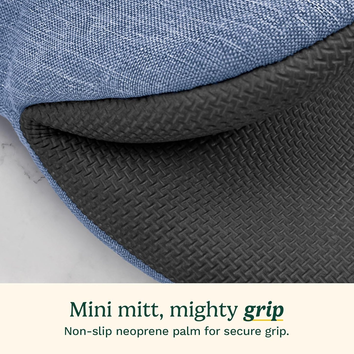 Cuisinart Mini Oven Mitts – 5.5” x 7” Heat-Resistant Kitchen Mitts for Oven with Non-Slip Neoprene Palm, Cotton Filling, and Fabric Loop – Durable Oven Mitt Set for Cooking & Baking (Indigo)