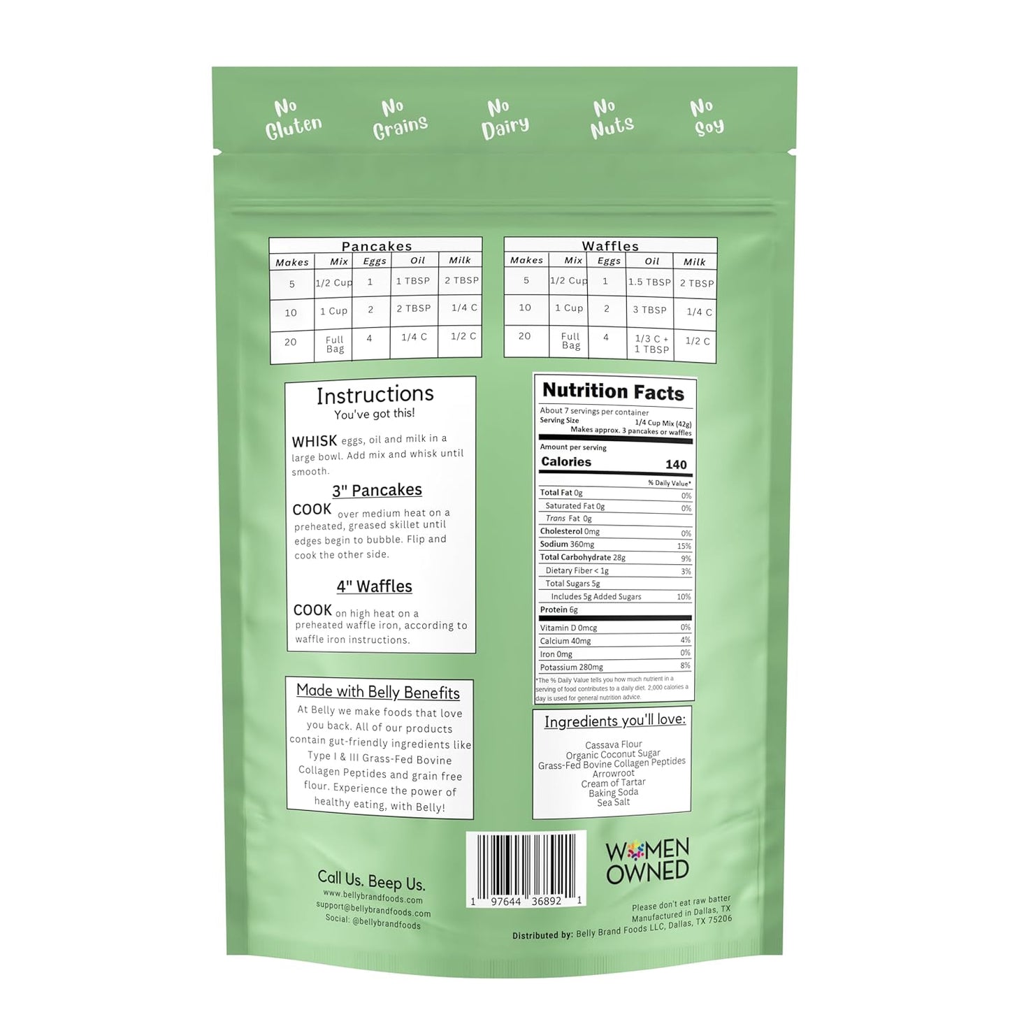 Belly Pancake Mix & Waffle Mix with Collagen Protein | High-Protein | Pancakes & Waffles | Grain-Free Dairy-Free Nut-Free | Healthy Snacks For Adults & Kids | Women-Owned Business | 9.4 oz | 3 Pack