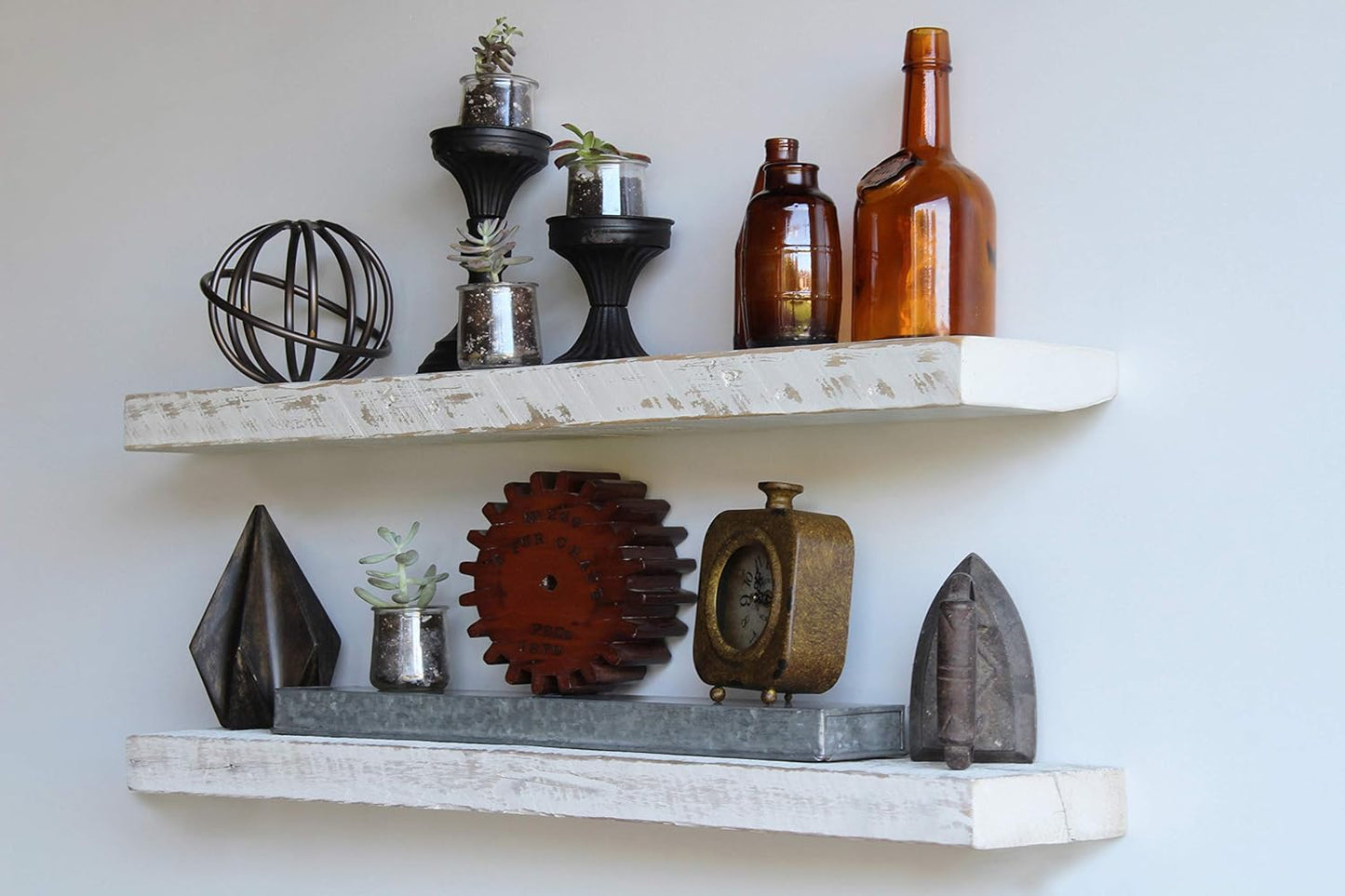 Urban Legacy Reclaimed Barnwood Planks | Floating Shelves for Wall w/Flush Mount Shelf Bracket Set Included | Set of 2 (White Wash, 30"x7"x 2")