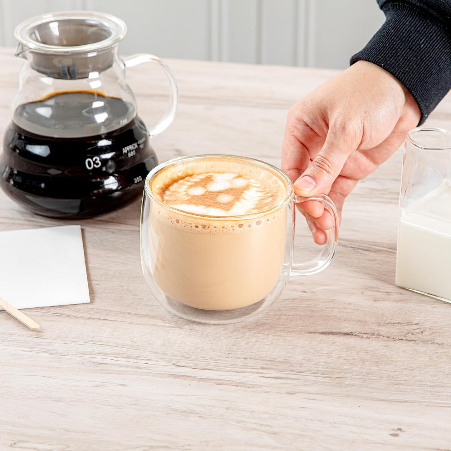 Restaurantware-Forma Professional 16.9 Ounce Double Wall Coffee Mugs, 12 Insulated Coffee Mugs With Handle - Dishwashable, Reusable, Clear Glass Beverage Cups, Freezable, For Hot Or Cold Beverages