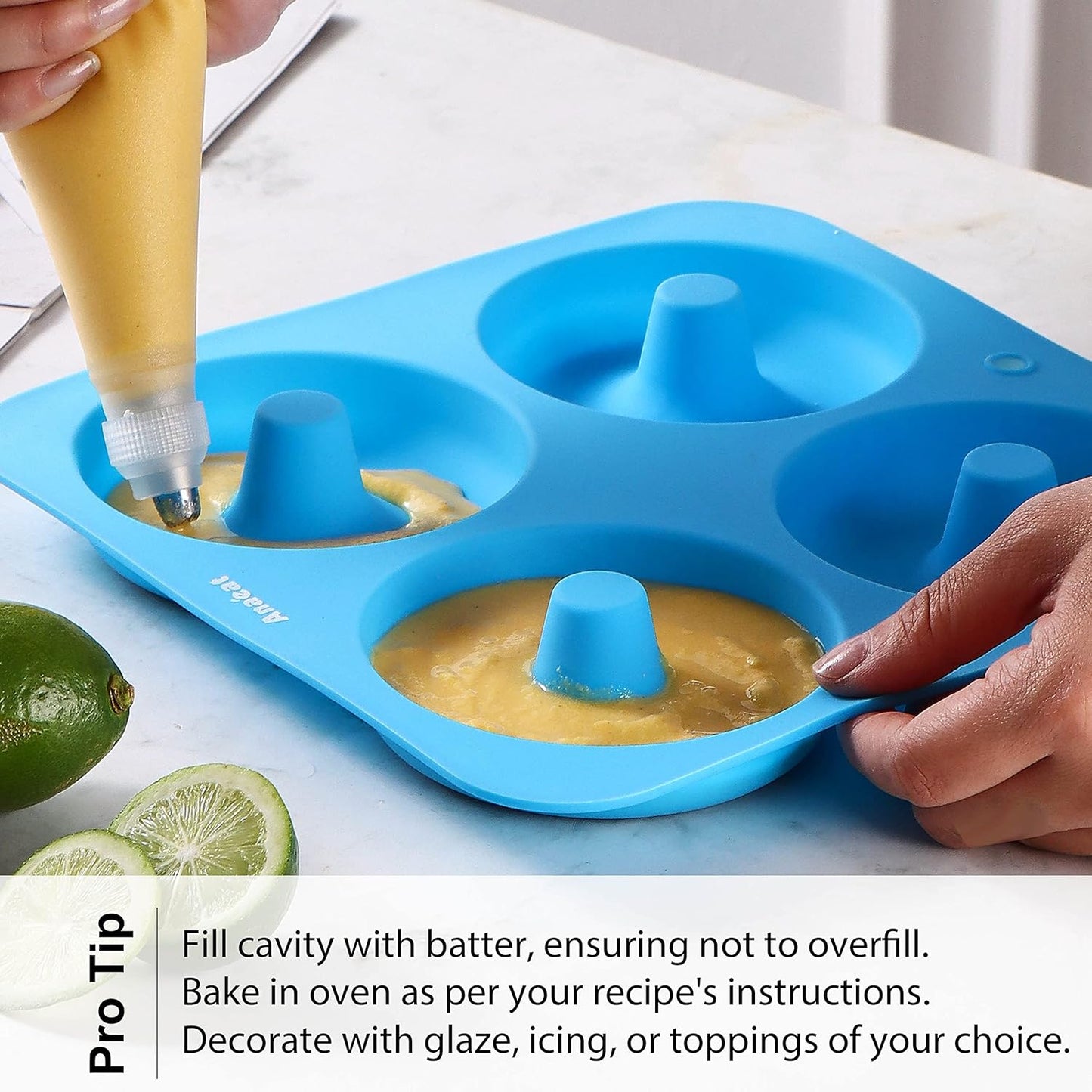 Anaeat Full Size Donut Baking Pans 3 Pack, Big Size 4 Inch Silicone Baking Mold, Just Pop Out! Non Stick 6-Cavity Doughnut Trays for Bagels Donuts Cake Biscuit - BPA Free & Dishwasher Safe (3 colors)