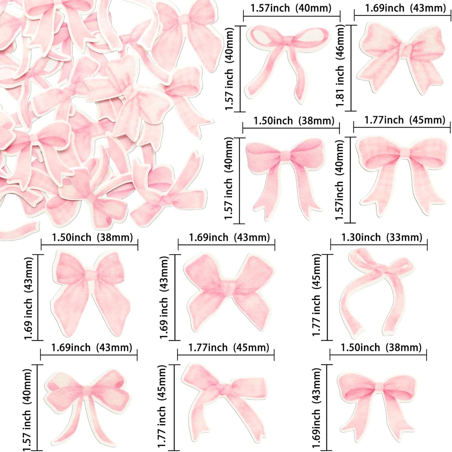 Gyufise 50Pcs Edible Pink Bowknot Cupcake Toppers Wafer Paper Bowknot Cake Dessert Picks Drink Topper Baby Shower Princess Cupcake Toppers for Birthday Party Decoration Supplies