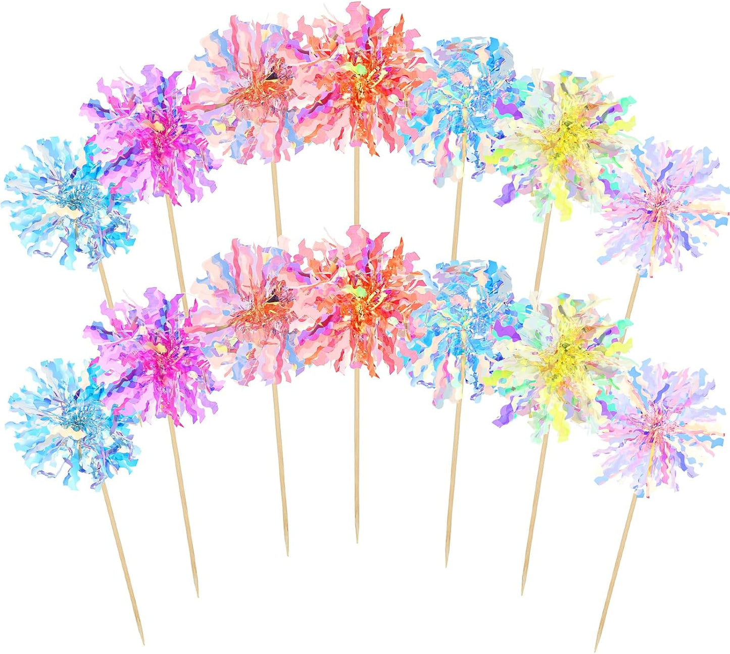14Pcs Foil Firework Cupcake Toppers, Sparkle Tinsel Cake Toppers, Tinsel Drink Cake Decoration, Cocktail Food Fruit Toothpick for Cake Decoration Party Supplies