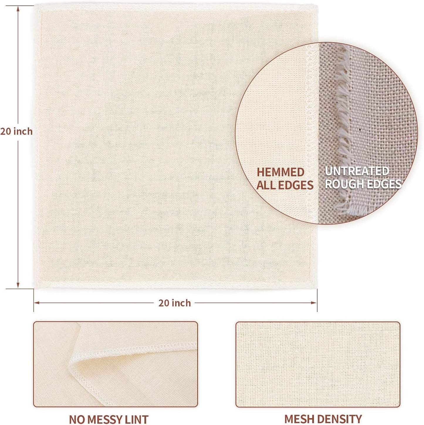3Pcs Reusable Cheesecloth for Straining 20x20 Inch,100 Grade Cheese Cloths Hemmed Edges, 100% Unbleached Cotton Cheese Cloth,Ultra-Dense Cloth Strainer for Yogurt/Nut Milk/Baking Making 56x42 Weave