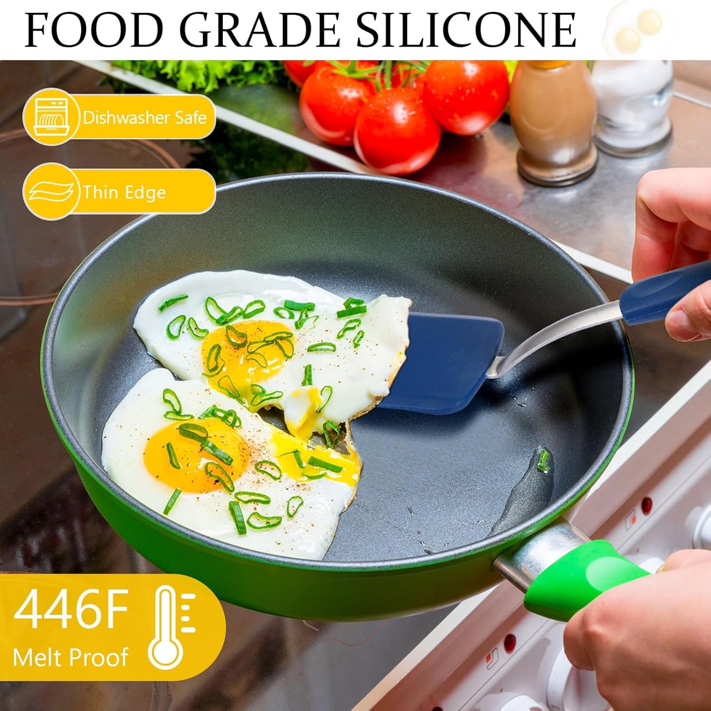 Silicone Cookie Spatula Turner 2 Pack Mini Brownie Spatula Flexible Kitchen Small Silicone Turner for Nonstick Cookware Heat Resistant No Scratch Flipper for Egg Pancake(Blue)