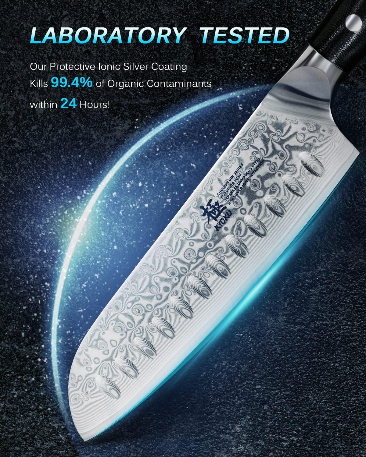 KYOKU Gin Series 7" Santoku Knife, Japanese Chef Knife VG10 Damascus Stainless Steel Kitchen Knife with Silver Ion Blade G10 Handle Mosaic Pin