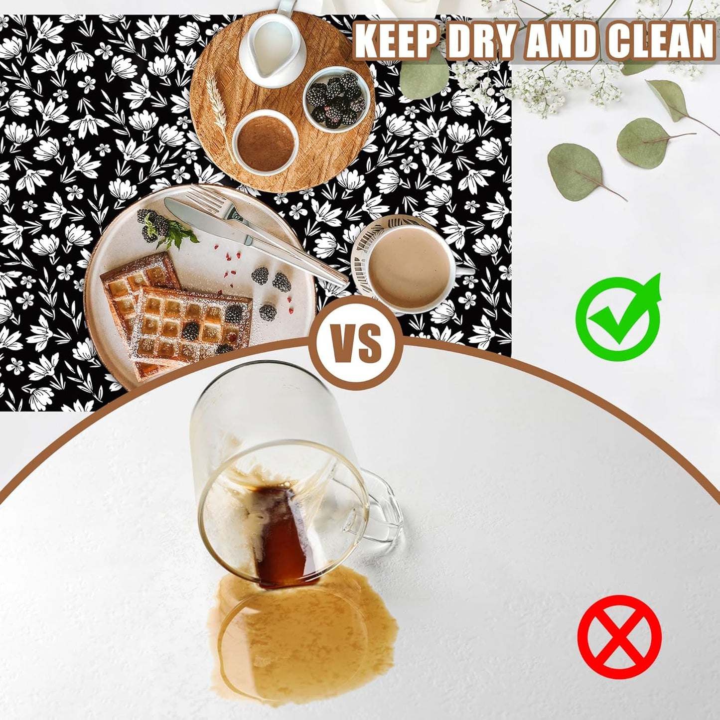 Black and White Flowers Dish Drying Mat for Kitchen Counter Coffee Bar Mat Hide Stain Absorbent Rubber Backed Drying Rack Pad Espresso Machine Coffee Bar Accessories 11.8 x 19.7 Inch