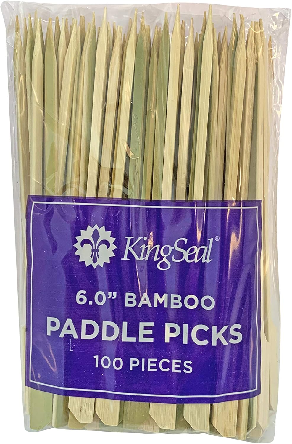 200 Count | KingSeal Natural Green Bamboo Wood Paddle Picks, Skewers for Appetizers and Cocktails, 6.0 Inches - 2 Packs of 100