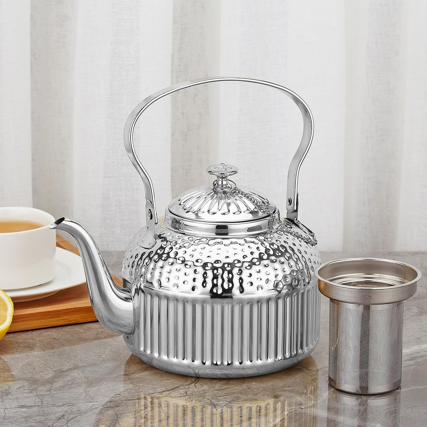 SANQIAHOME Antique 1.2L (40Oz) Stainless Steel Teapot with Infuser Silver