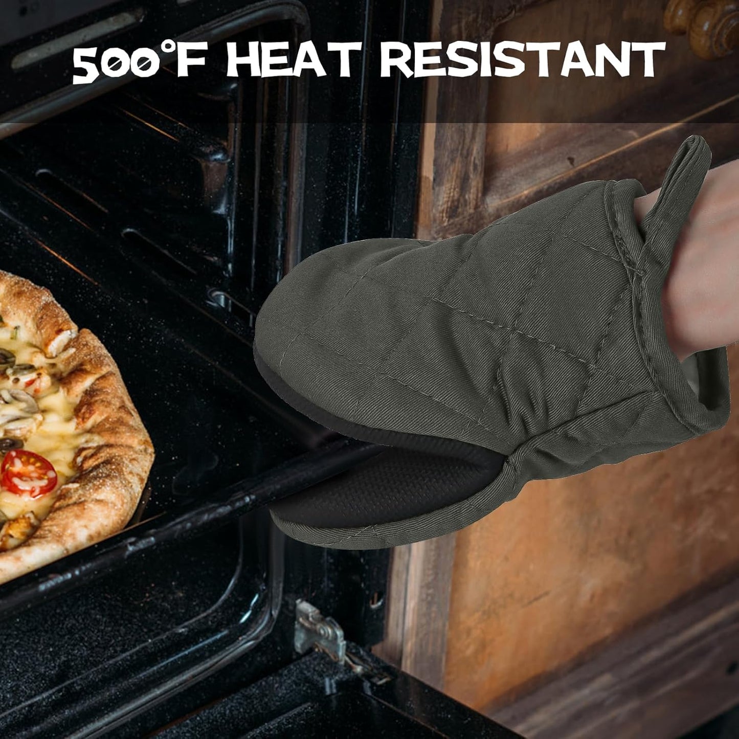 Oven Mitts and Pot Holders Set, Pack of 4, Heat Resistant Silicone Kitchen Mini Oven Mittens for 500 Degrees, Mini Oven Gloves and Hot Pads for Baking Grilling Barbecue Microwave Machine Washable