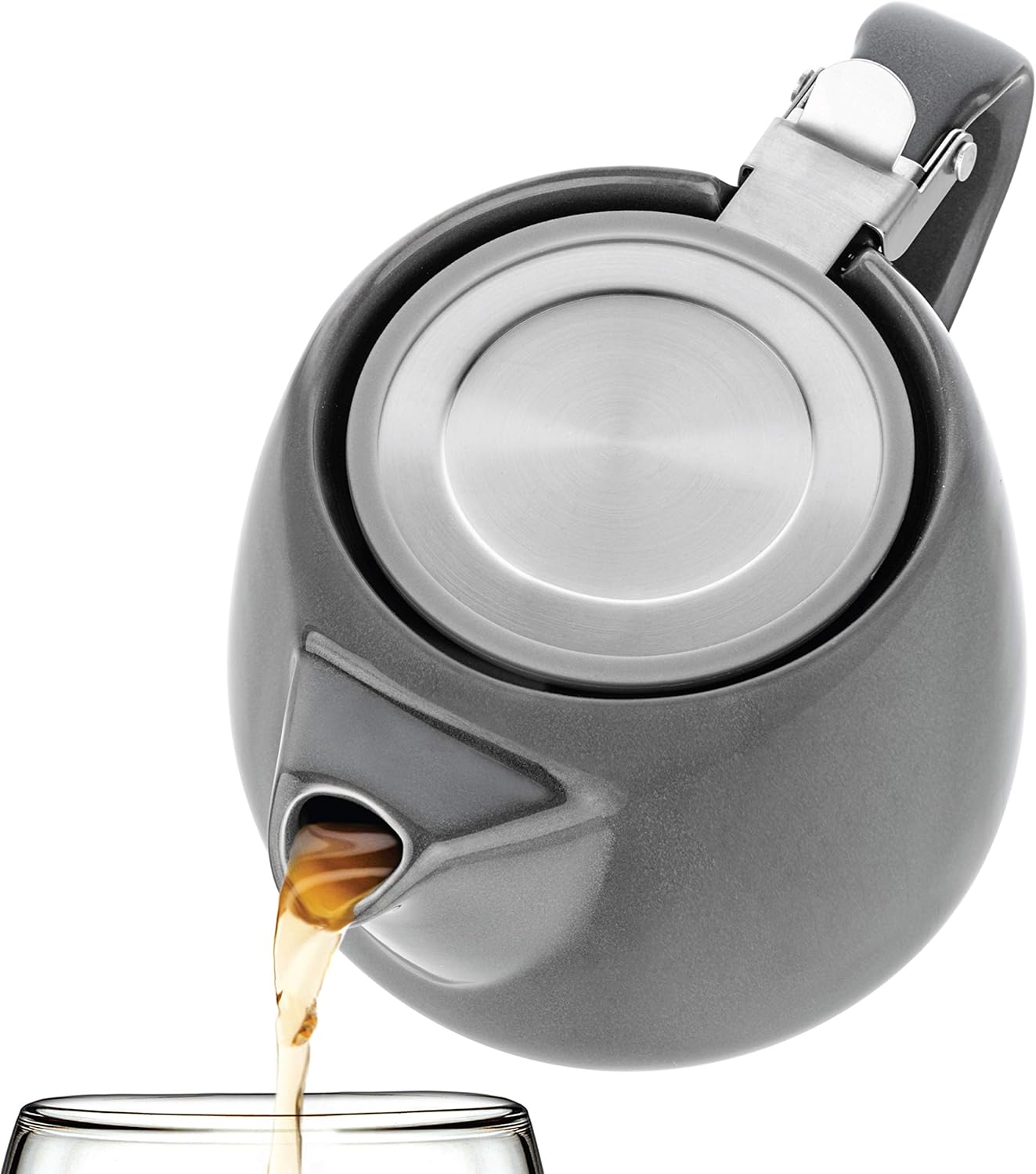 Tealyra - Pluto Porcelain Small Teapot Grey - 18.2-ounce (1-2 cups) - Unique Finish - Stainless Steel Lid and Extra-Fine Infuser To Brew Loose Leaf Tea - 540ml
