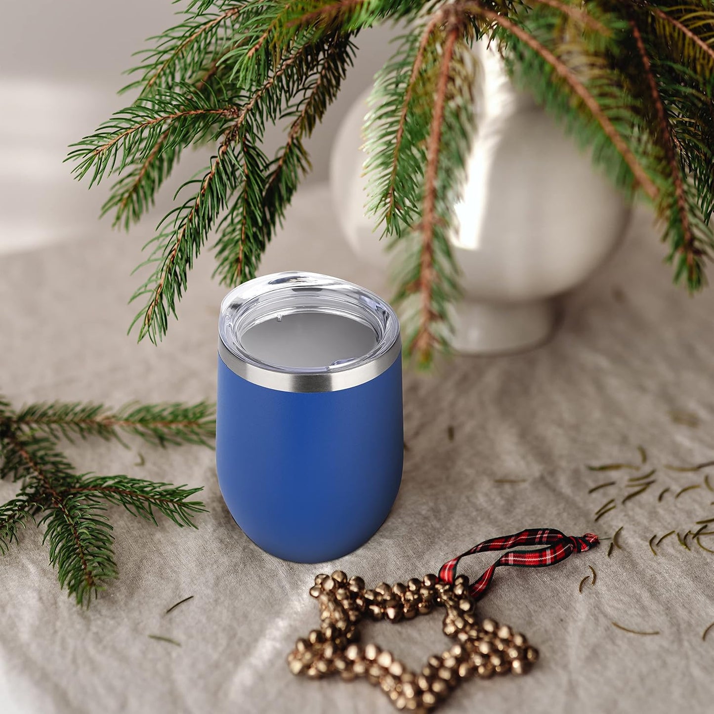 DOMICARE Stainless Steel Wine Tumbler Bulk with Lid, Personalized Insulated Tumblers Set, 12oz Travel Coffee Cups Pack of 8, Dark Blue