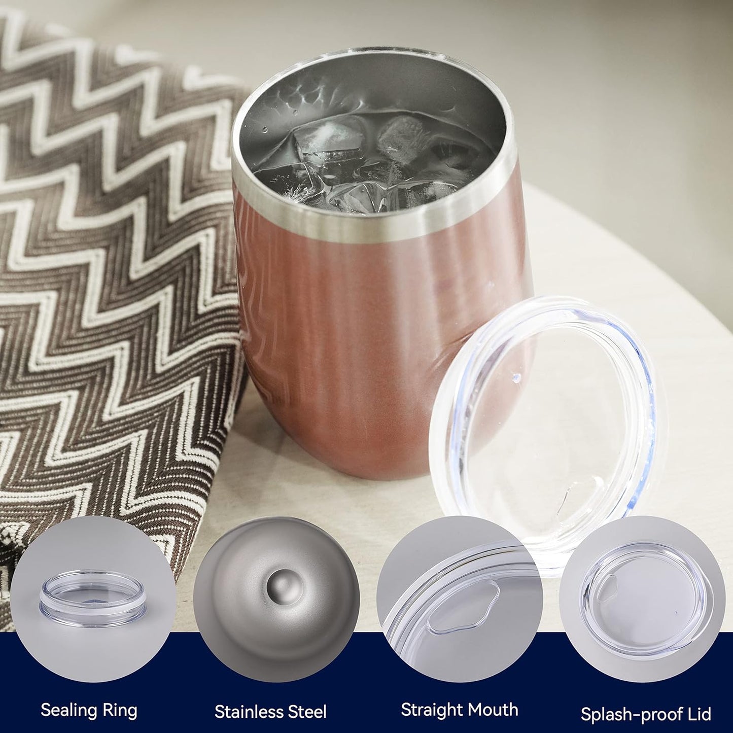 DOMICARE Stainless Steel Wine Tumbler Bulk with Lid, Personalized Rose Gold Insulated Tumblers Set, 12oz Travel Coffee Cups Pack of 16