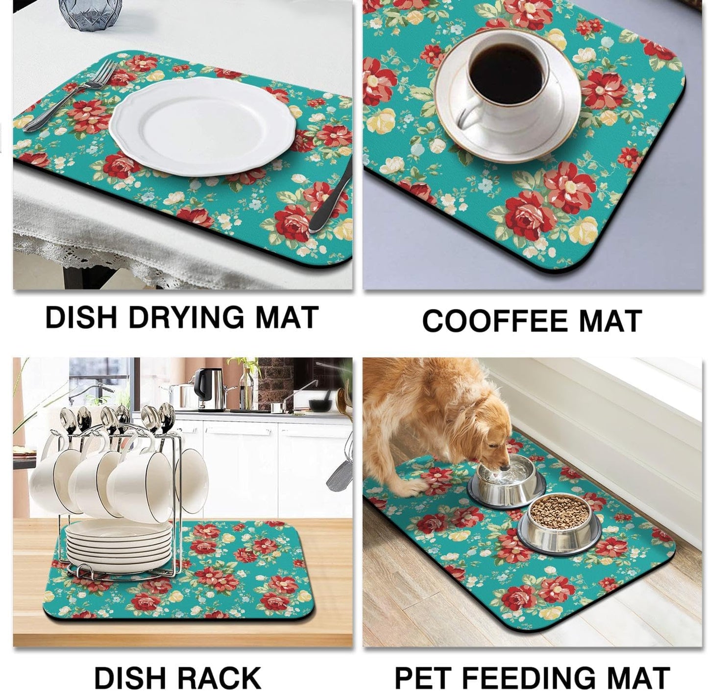 Dish Drying Mat for Kitchen Counter 20x12in Washable Quick Dish Drying Pad Rubber Backed Absorbent Draining Mat Fit Kitchen Counter,Bar,Under Sink,Dishes,Utensils,Dish Rack