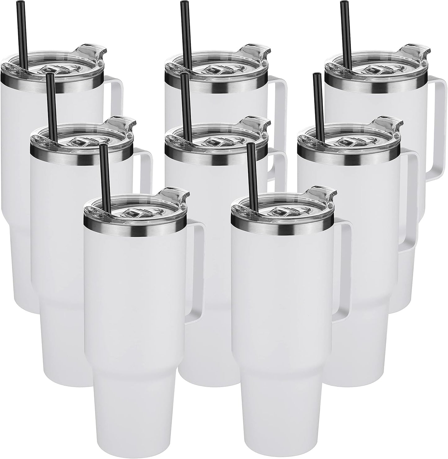 HASLE OUTFITTERS 40 oz Stainless Steel Tumbler with Handle, Vacuum Insulated Tumblers Bulk, Reusable Double Wall Travel Coffee Mug, Durable Powder Coated Water Bottles(White, 8)