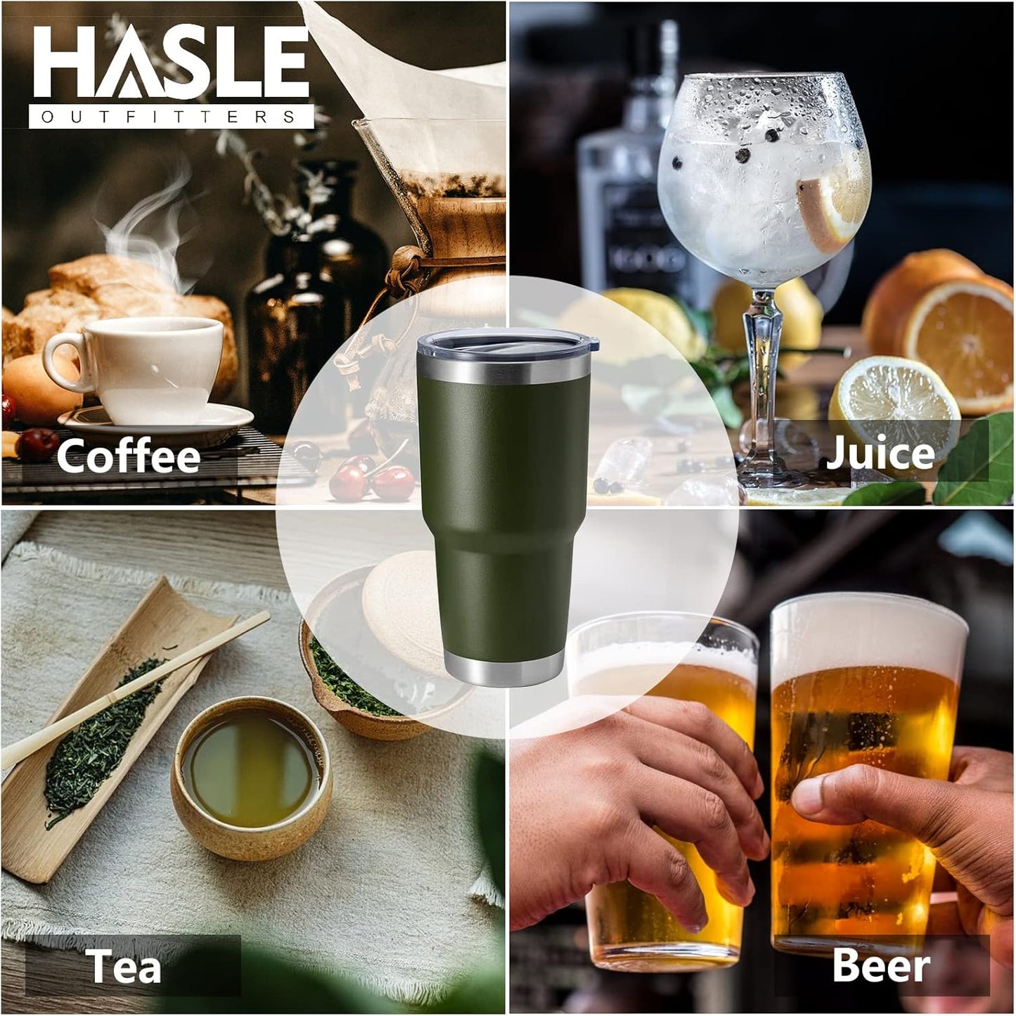 HASLE OUTFITTERS 30oz Stainless Steel Tumbler, Double Wall Vacuum Insulated Travel Mug Tumbler, Durable Insulated Coffee Mug, Gift Box Set (Amey Green, 8)