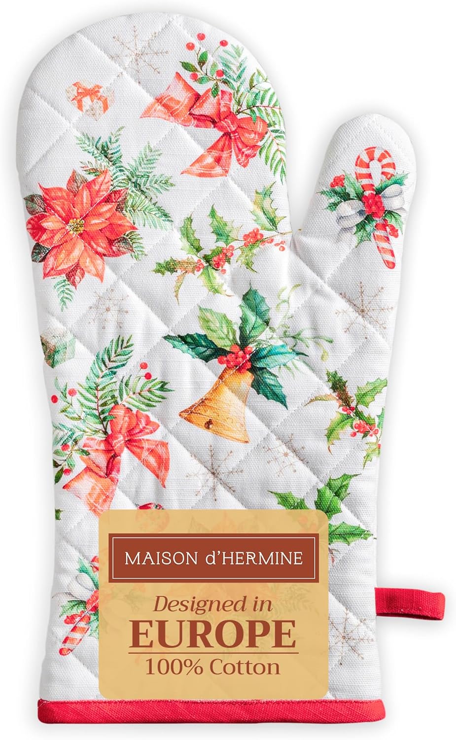 Maison d' Hermine Oven Gloves 100% Cotton Oven Mitt 7" x 13" with Loop Heat Resistant, BBQ, Cooking Gloves, Baking, Grilling, Kitchen, Handling Hot Pans (Pack of 1, Chromo)