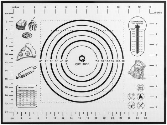 Silicone Pastry Mat with Measurement, Kids Baking Mat for Fondant, Rolling Dough, Pie Crust, Pizza and Cookies, Dough Mat, Counter Mat 12" x 16", Black