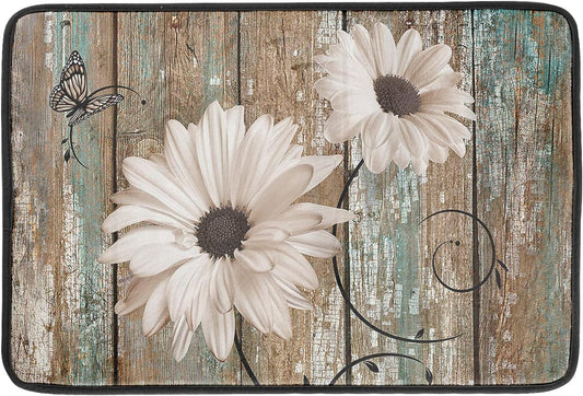 Rustic Daisy Board Dish Drying Mat for Kitchen Countertop 18x24 inch Fall Sunflower on Wooden Plank Dish Drainer Mats Fast Drying Country Shabby Chic Flower Dish Pad Vintage Kitchen Drying Decor Large