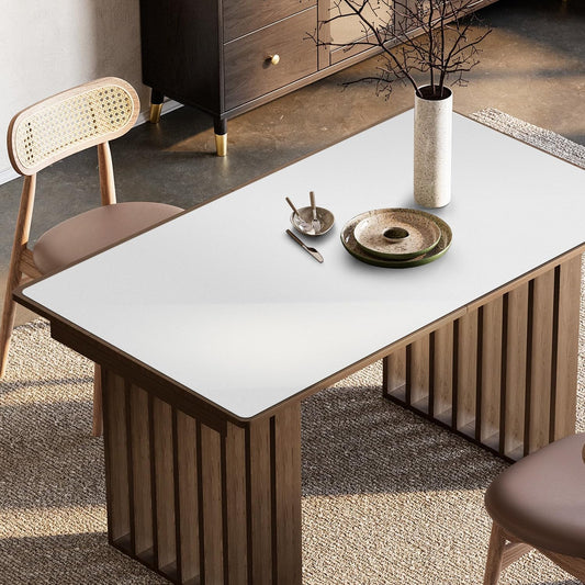 Pure White Plastic Table Cover Protector, 42" x 60" Waterproof Easy Flat PVC Desk Pad Mat, 1.5mm Thick Rectangle Vinyl Table Top Protector for Dining Room Table, Office, Dresser