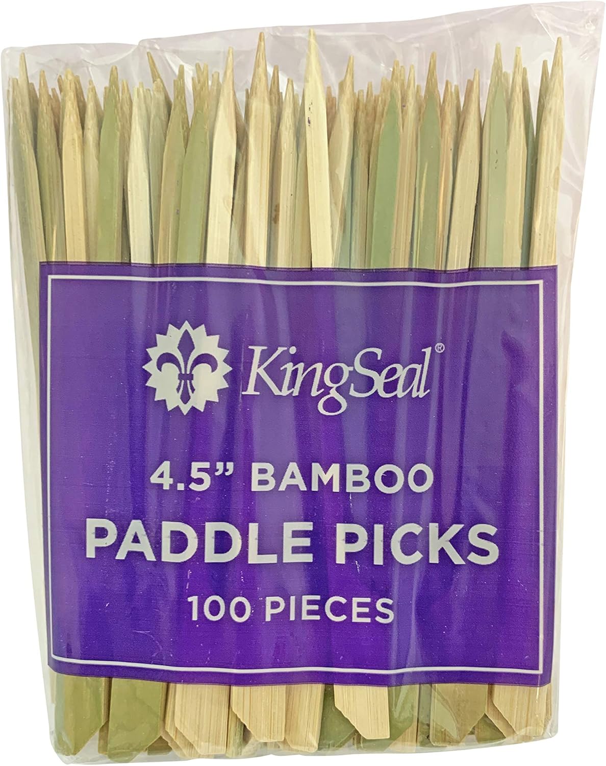 1000 Count | KingSeal Natural Green Bamboo Wood Paddle Picks, Skewers for Appetizers and Cocktails, 4.5 Inches, Bulk Pack - 10 Packs of 100