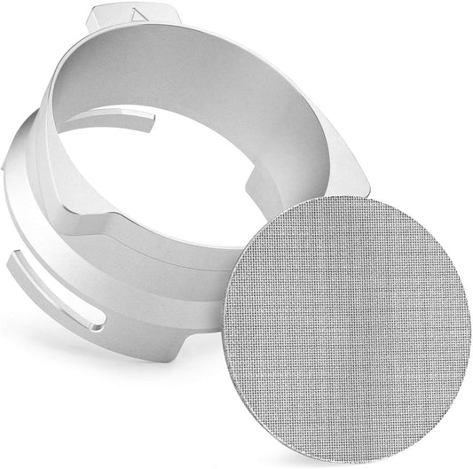 54mm Coffee Dosing Funnel, Hands-Free Aluminum Dosing Ring & 53.5mm Stainless Steel Puck Screen, Espresso Accessories suitable for 54mm Breville Barista Portafilters, with Grinding Trigger