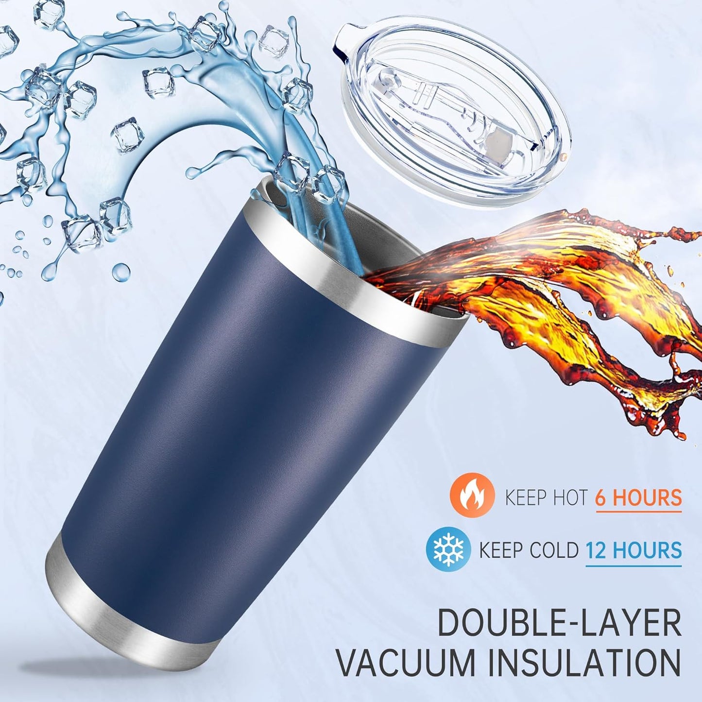 20 oz Tumblers Bulk Stainless Steel Tumbler with Lid Double Wall Vacuum Insulated Coffee Mug 20oz Powder Coated Cup for Hot and Cold Drinks, Navy, 12 pack