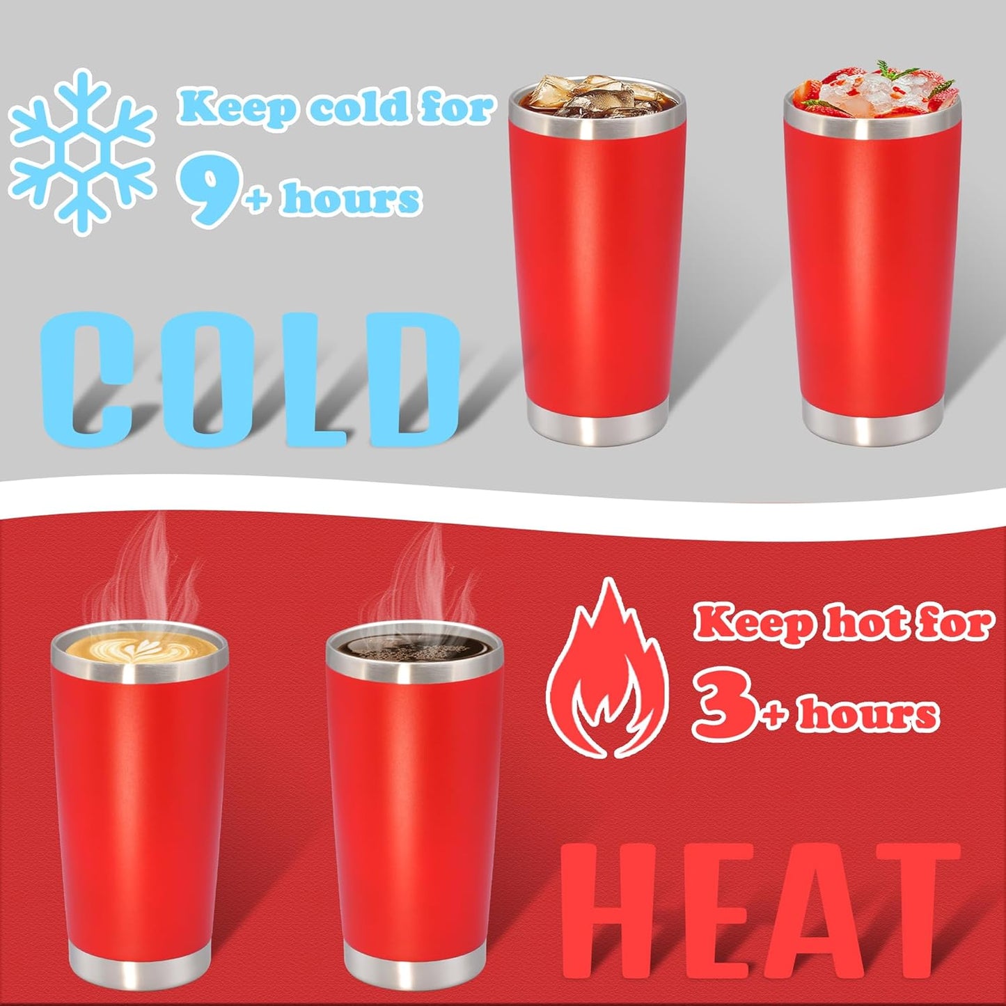 20 oz Tumbler with lid Double Wall Vacuum Insulated Tumblers Stainless Steel Coffee Mug Travel Coffee Tumbler Powder Coated Tumbler Cup Keep Hot&Cold - (Red 6 Pack)