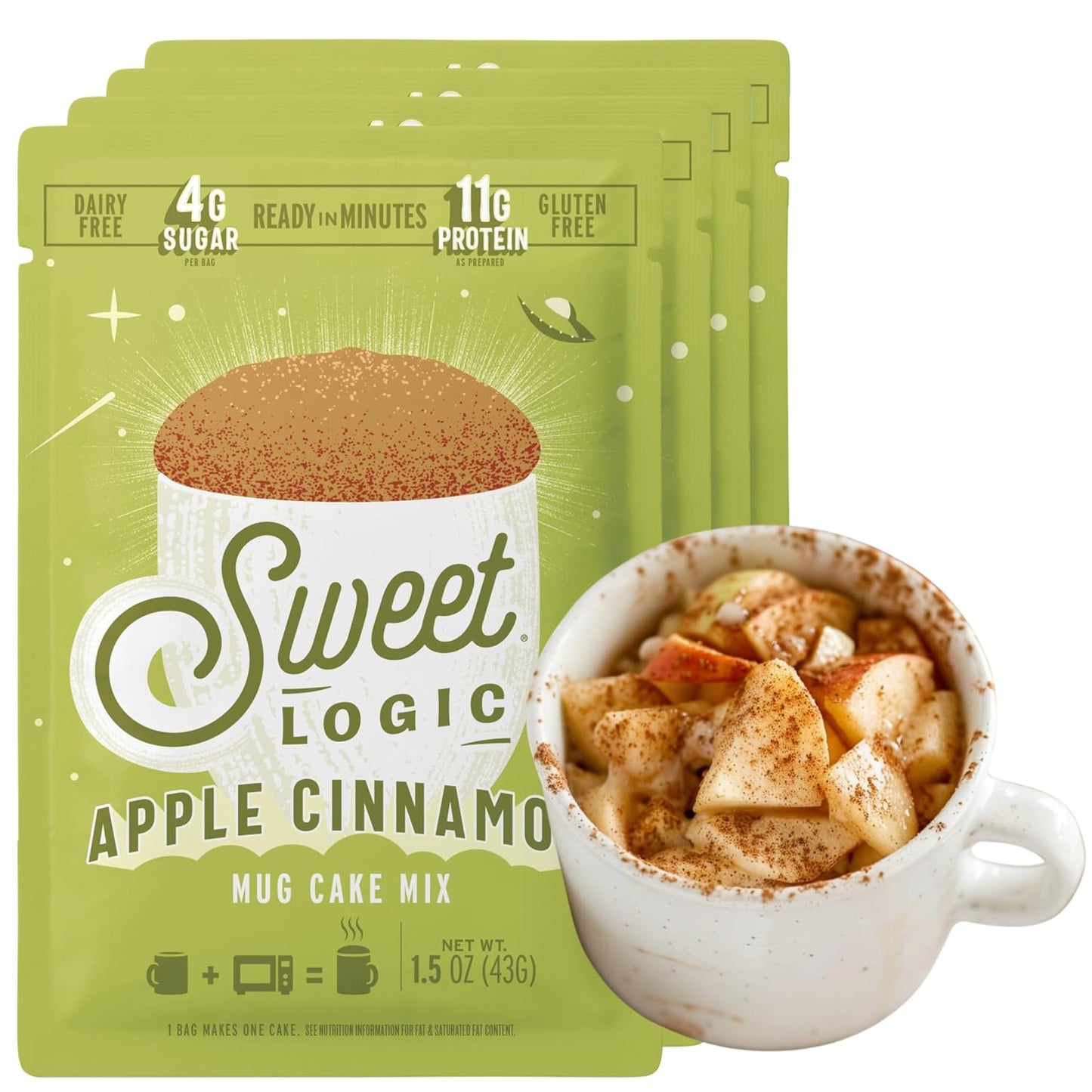 Sweet Logic Keto Dessert Mug Cake Mixes - Apple Cinnamon Muffin - Low Sugar Gluten-Free - Low Carb - Diabetic-Friendly Sweets - Natural Ingredients - High Protein - Delicious Keto Treats (4 Pack)