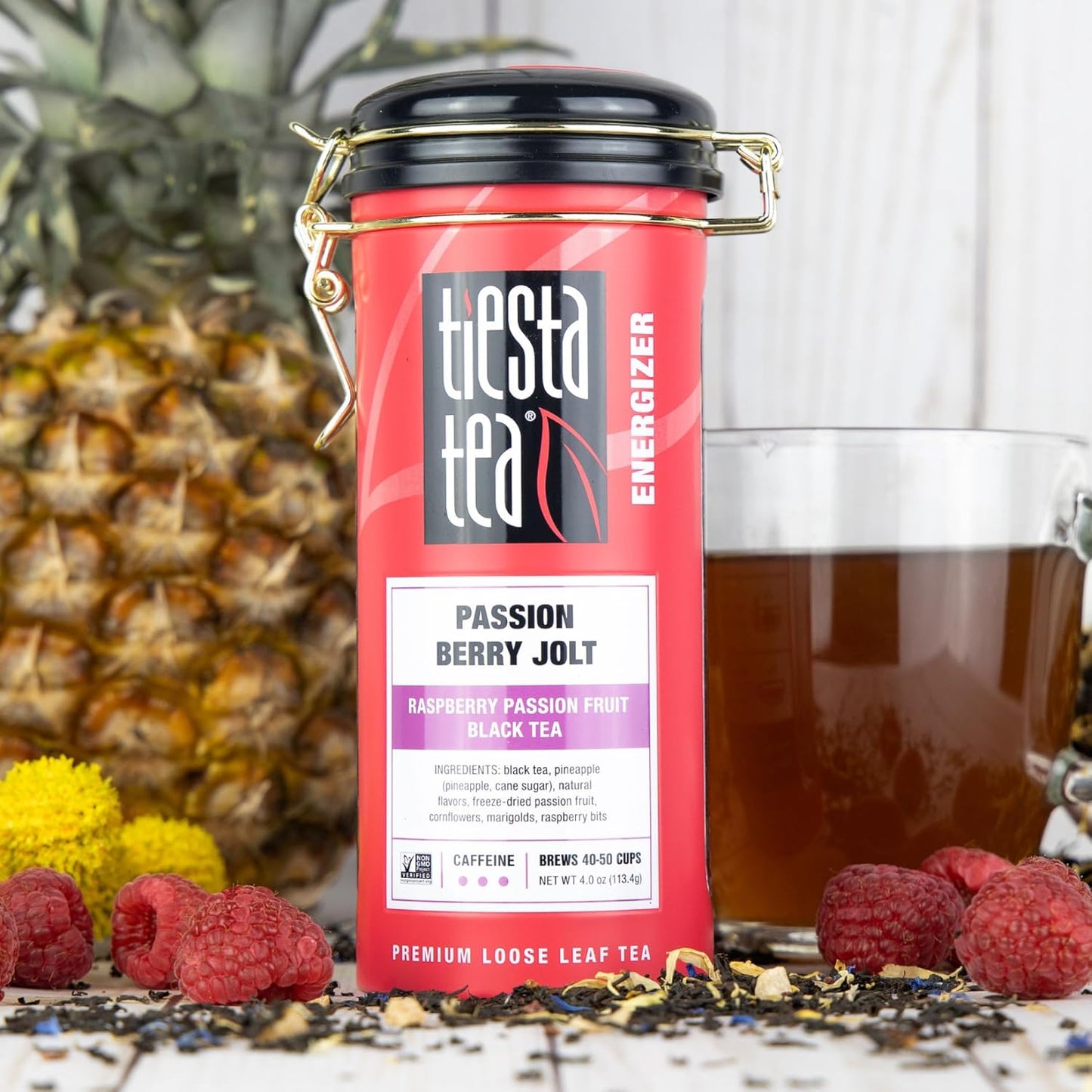Tiesta Tea - Passion Berry Jolt, Loose Leaf, Raspberry Passion Fruit Black Tea, Premium Caffeinated Blend, Make Hot or Iced & Brews Up to 50 Cups, 4oz Refillable Tin