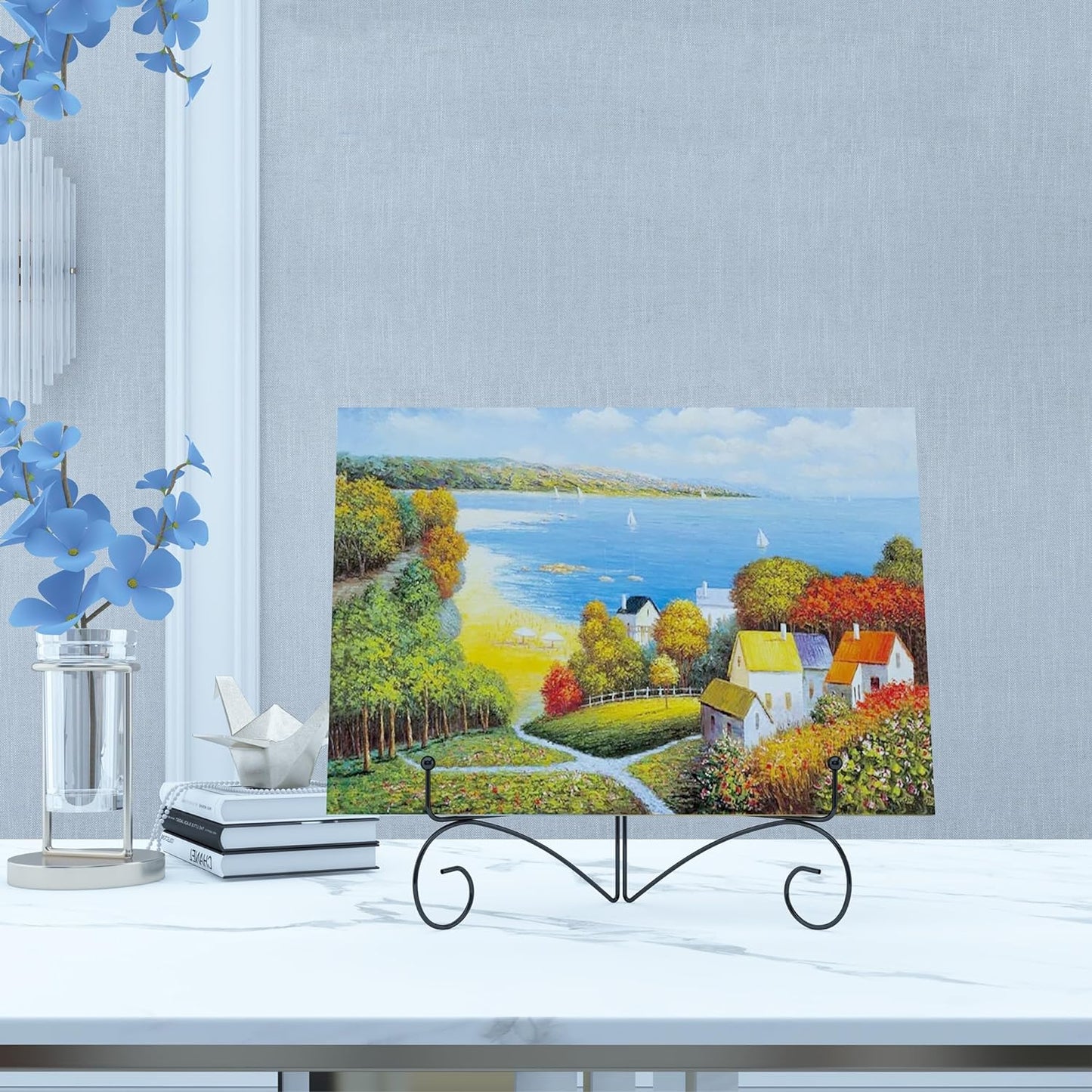 Iron Plate Stand for Display with Folding Design, Picture Stands for Tables, 12 Inch Large Easels for Displaying for Book, Art Piece, Photo and Platter, 12’’ Black