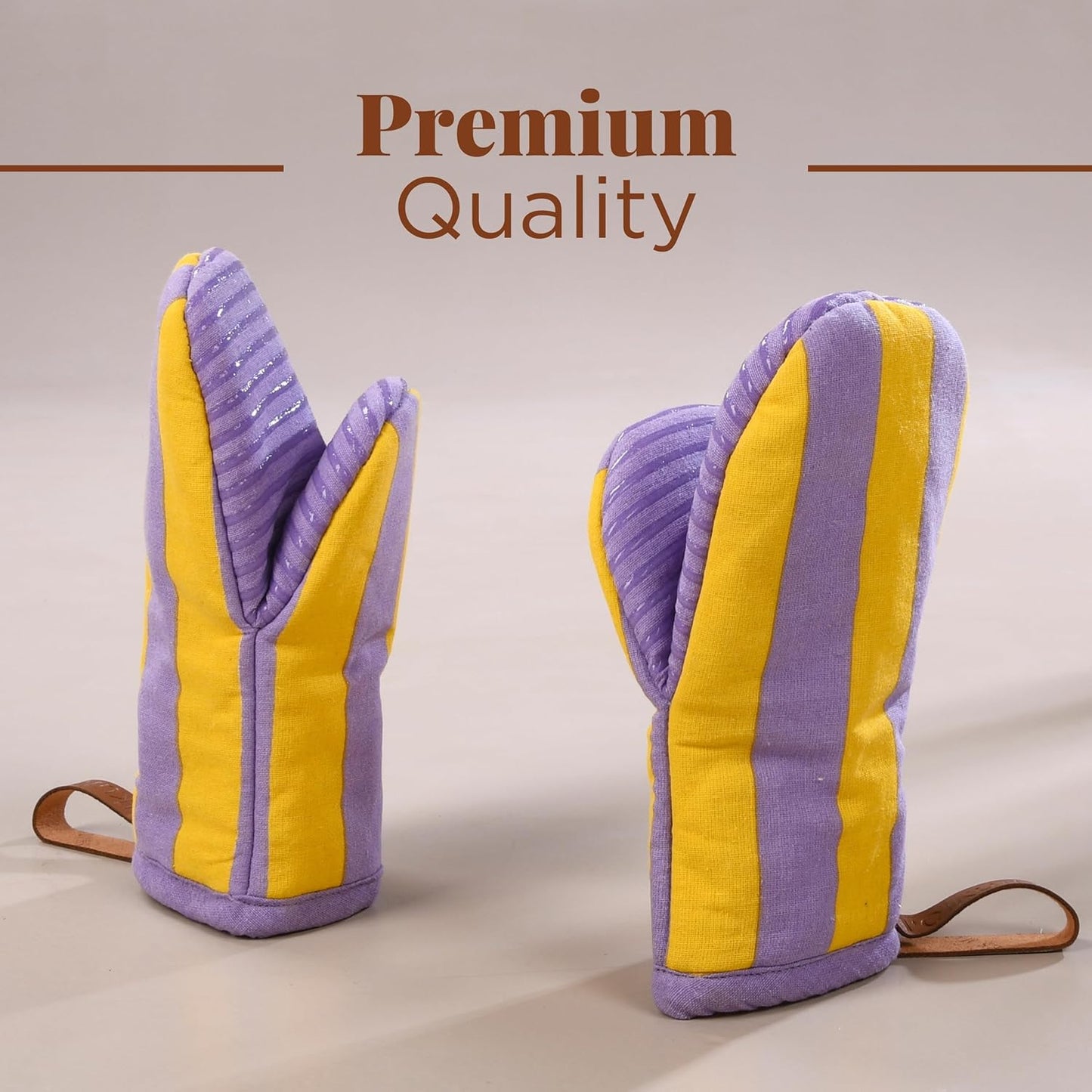 Folkulture Mini Oven Mitts Heat Resistant | (5.75x9) Set of 2 Purple Short Oven Mitts with Hanging Loop | 100% Cotton Oven Gloves or Kitchen Mittens | Small Oven Mitt Set or Yellow Silicone Oven Mit