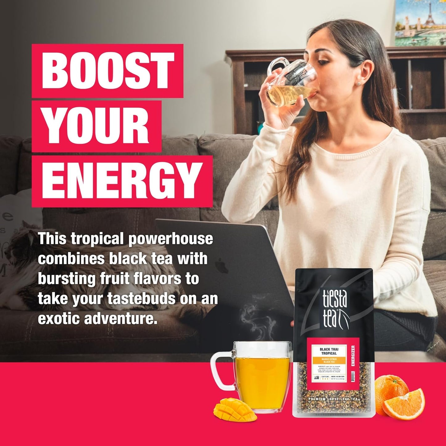 Tiesta Tea - Black Thai Tropical, Loose Leaf, Mango Citrus Black Tea, Premium Blend, Caffeinated, Make Hot or Iced Brews Up to 200 Cups, 16 Ounce Resealable Bulk Pouch