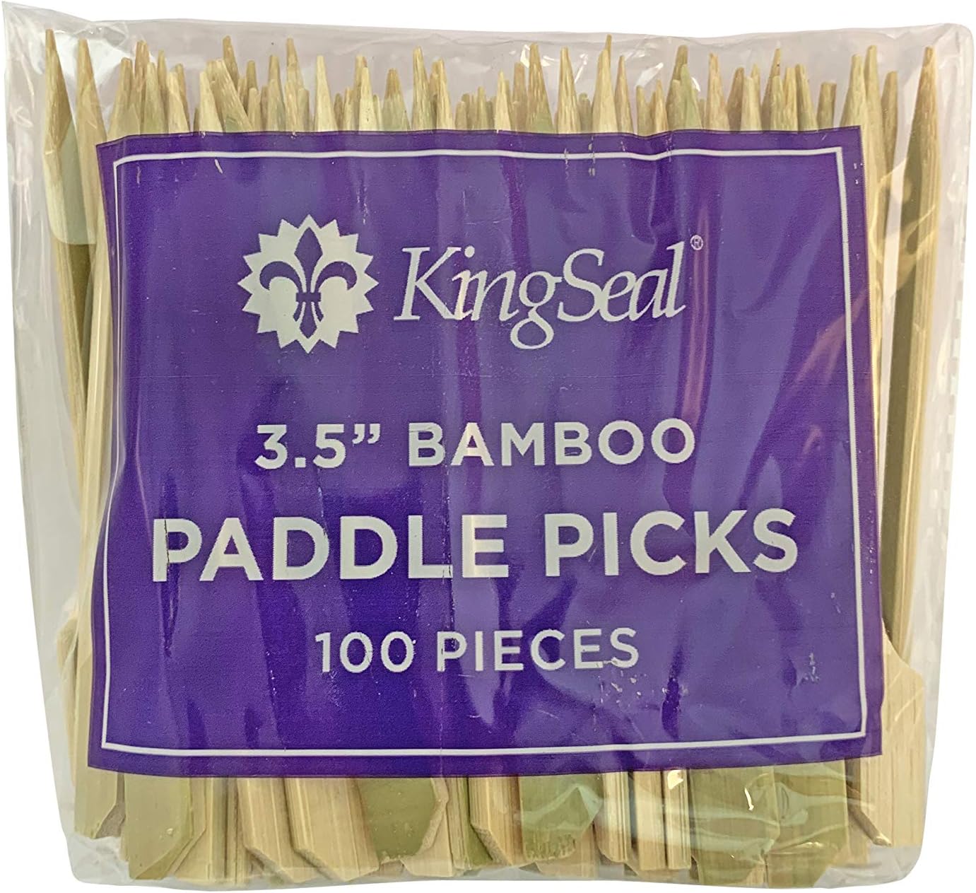 200 Count | KingSeal Natural Green Bamboo Wood Paddle Picks, Skewers for Appetizers and Cocktails, 3.5 Inches - 2 Packs of 100