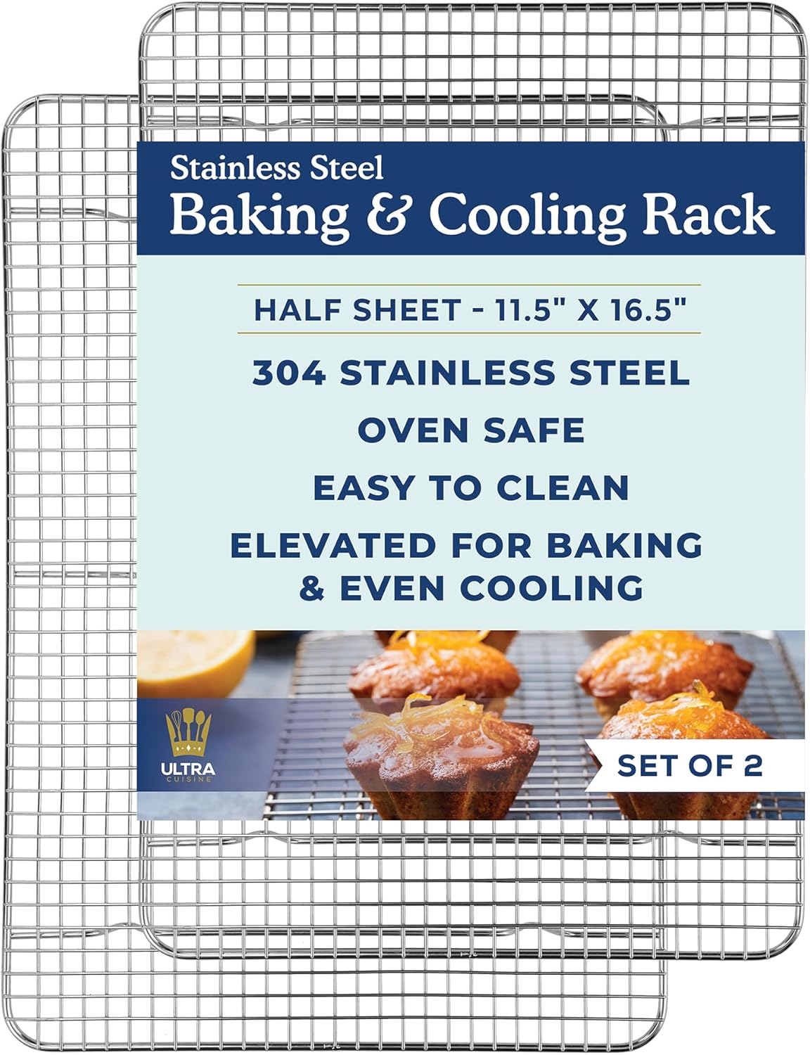 Ultra Cuisine Heavy Duty 100% Stainless Steel Cooling Rack for Cooking and Baking - Baking Rack & Wire Cooling Rack - Fits Half Sheet and Quarter Sheet Pans - 11.5''x16.5'' and 8.5''x12''