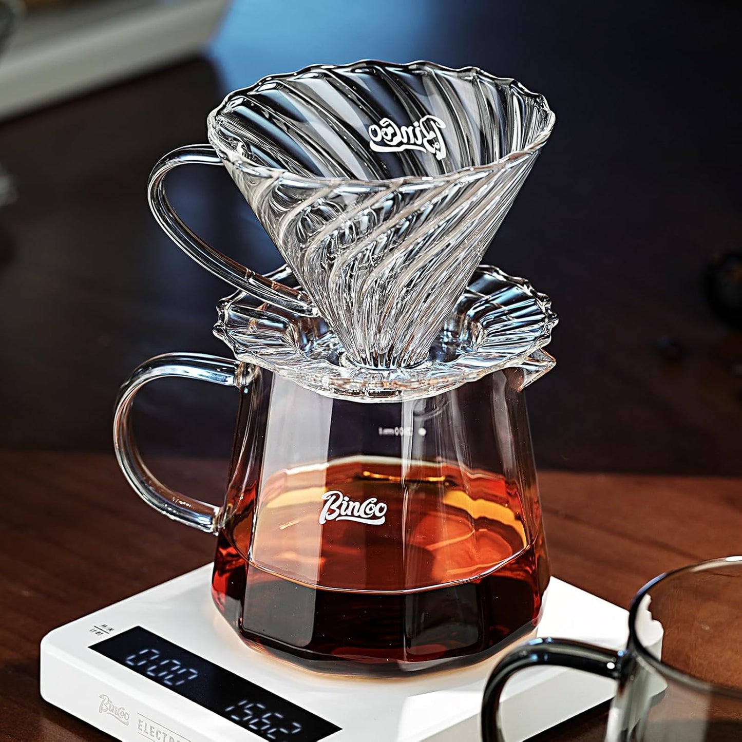 Bincoo Pour Over Coffee Maker Set, 16oz Drip Coffee Maker, Included Borosilicate Glass Coffee Carafer and Coffee Dripper & Size 02 50 Pcs Paper Filter (16oz-Clear)
