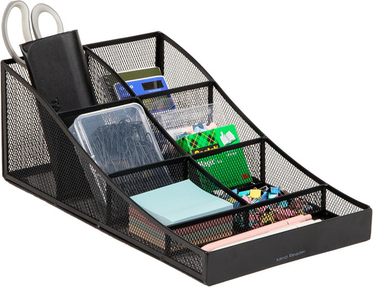 Mind Reader Countertop Organizer, Office Breakroom Supply Caddy, Desktop Organizer, Metal Mesh, Black