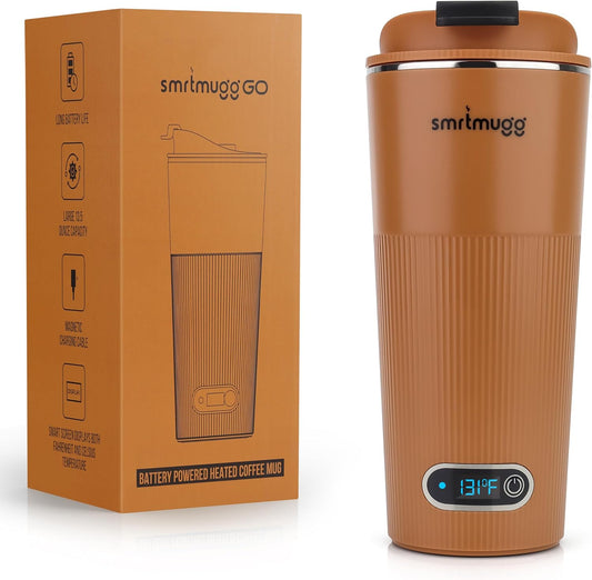 GO Heated Coffee Mug, Travel Mug, 13.5 OZ. Smart Mug, Battery Powered Heated Coffee Mug, Great for Coffee and Tea, Snap on Magnetic Charging Cord, New and Improved (Pumpkin Spice)