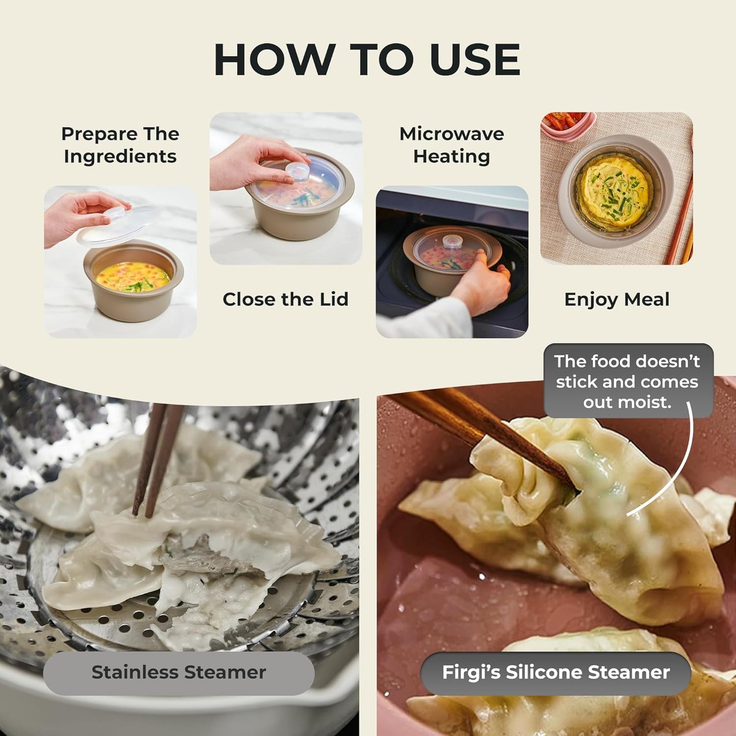 40oz Platinum Silicone Microwave Steamer Pot with Handle & Lid - Korea 100% Food-Grade Steamer Bowl, Heat-Resistant Cooker with Steam Holes, Easy Clean, Dishwasher Safe, Taupe Brown