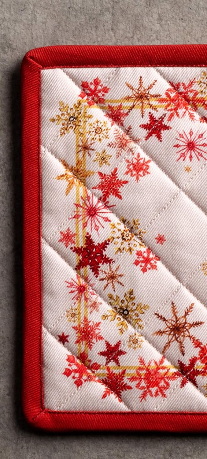 Maison d' Hermine Pot Holders 100% Cotton Heat Resistant Potholders 8" x 8" Hot Pads with Loop BBQ, Cooking, Baking, Grilling, Kitchen, Handling Hot Pans (Pack of 1, Crystal Star)